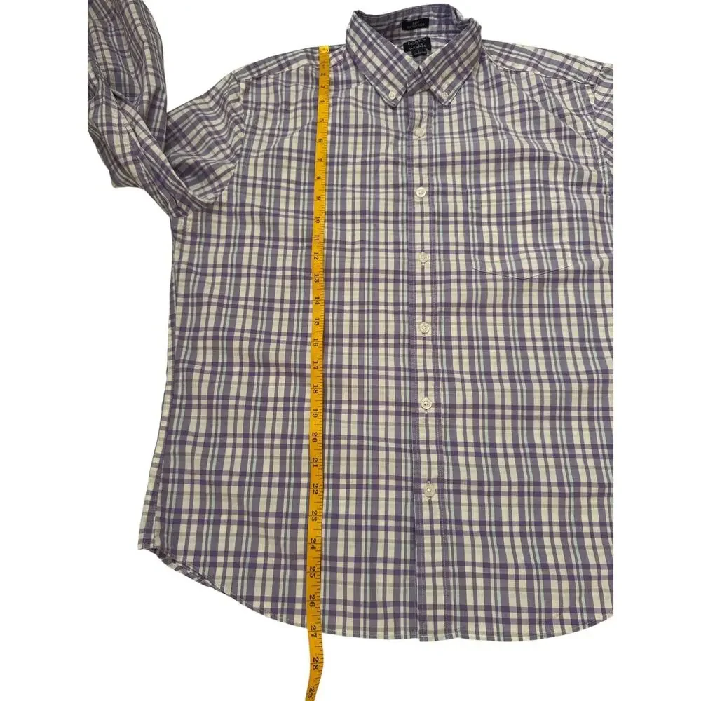 J.CREW Flex Washed Purple Green Plaid Slim Untucked Shirt Size Large Mens #BE213